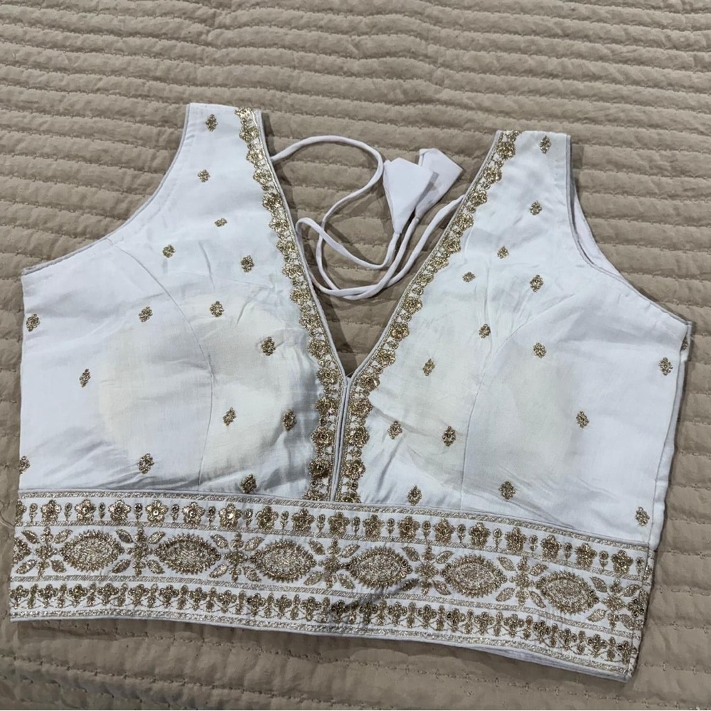White and Gold Embroidered Crop Top